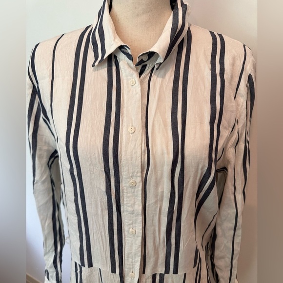 Zara Woman Linen Blend Long Maxi Shirt Dress Vertical  Stripes XL NWOT - Picture 4 of 11